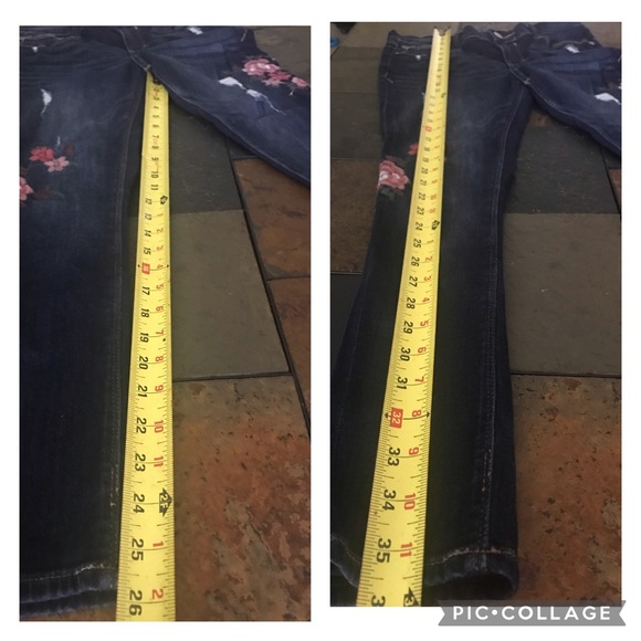 Mid Rise Floral Embroidered Dark Jean Leggings - Picture 9 of 12